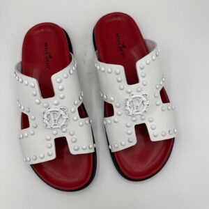 White & Red Palm Slippers for men