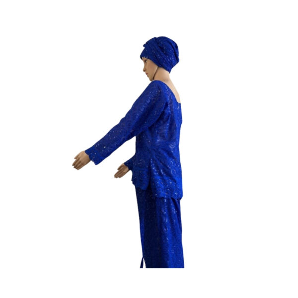 Dark Blue Fitted Buba & Wrapper - Image 2