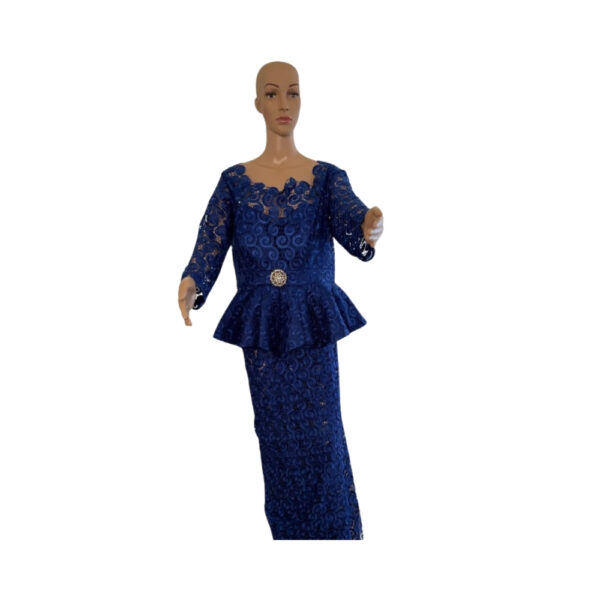 Blue lace fabric styled in wrapper and blouse - Image 2