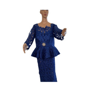 Blue lace fabric styled in wrapper and blouse