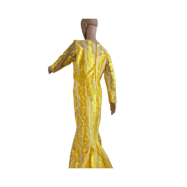 Yellow Beaded Lace Gown - Image 2