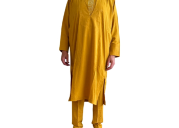 Yellow 3-Set Senator Suit with Jalabiya