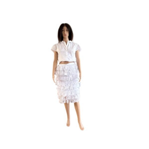 White Knee Length Back Zip Skirt