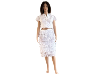 White Knee Length Back Zip Skirt