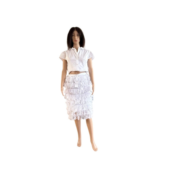 White Knee Length Back Zip Skirt